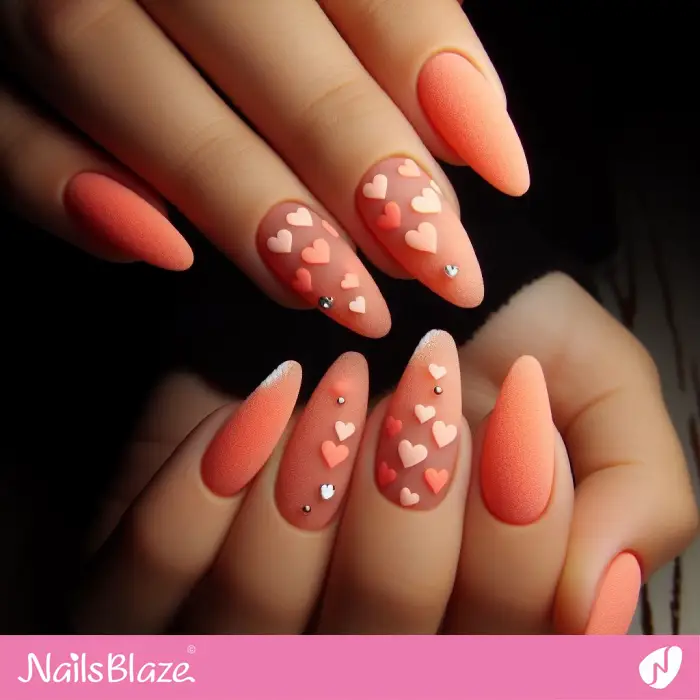 Matte Peach Fuzz Ombre Nails with Hearts | Valentine Nails - NB2362